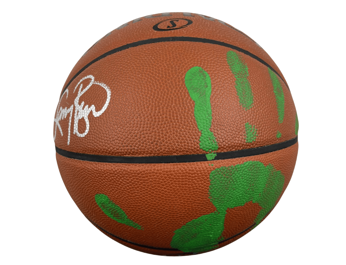 Larry Bird Boston Celtics Signed Spalding Official Game Ball Silver Signature & Green Hand Print [B485472] &ndash; Trace 'n Chase | Trading Cards and Memorabilia &ndash; Shop Trading Cards, Autographs and Supplies