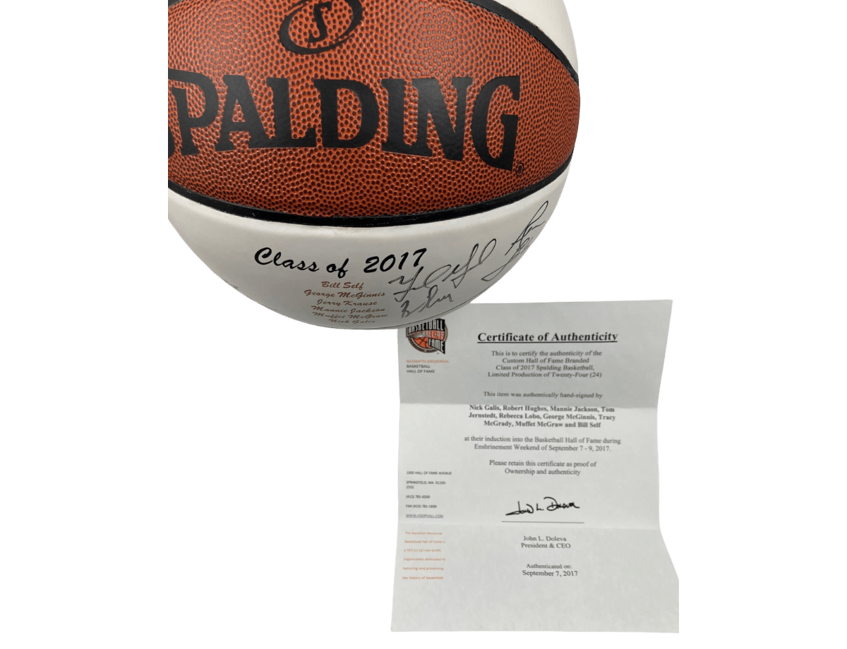 Nick Galis, Tracy McGrady & Class of 2017 Hall Of Fame Authentic Signed Spalding Basketball w/ Black Signatures &ndash; Trace 'n Chase | Trading Cards and Memorabilia &ndash; Shop Trading Cards, Autographs and Supplies