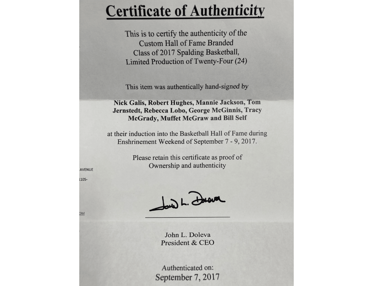 Nick Galis, Tracy McGrady & Class of 2017 Hall Of Fame Authentic Signed Spalding Basketball w/ Black Signatures &ndash; Trace 'n Chase | Trading Cards and Memorabilia &ndash; Shop Trading Cards, Autographs and Supplies