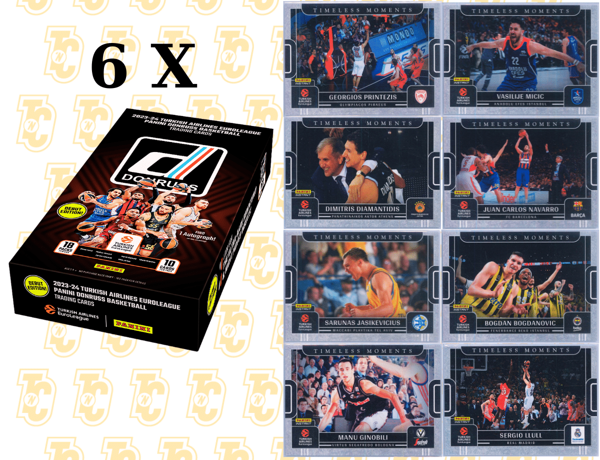 2023-24 Panini Donruss Turkish Airlines EuroLeague Basketball 6 Hobby Boxes + 1 Free Timeless Moments Set 2023-24 Panini Donruss Turkish Airlines EuroLeague Basketball 6 Hobby Boxes + 1 Free Timeless Moments Set